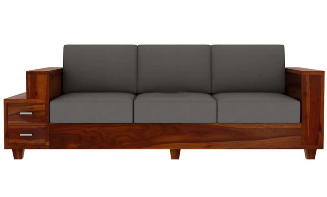 Wooden Sofa Set for Living Room and Office Three Seater (3 Seater, Natural Teak Finish)