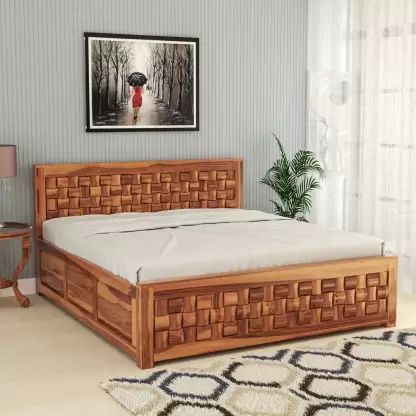 Mahimart And Handicrafts Sheesham Wood King Size For Bedroom/ Hotel | Solid Wood King Box Bed Solid Wood King Box Bed  (Finish Color - Honey Finish, Delivery Condition - Optional Installation Available)