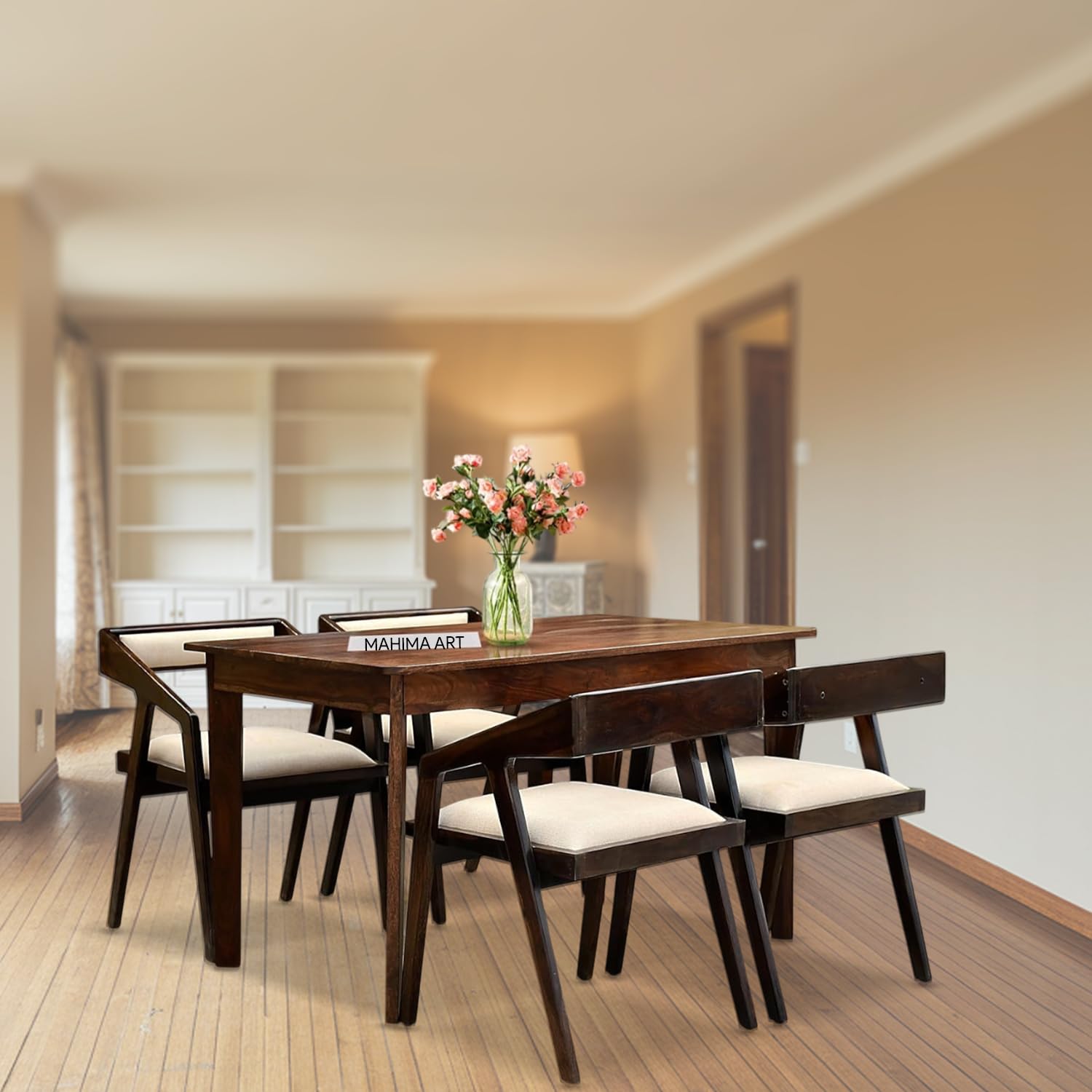 MAHIMART & HANDICRAFTS Sheesham Wood Dining Table 4 Seater | 4 Seater Dinning Table with 4 Chairs for Home | Chairs with Cushion | Dining Room Sets for Restaurant