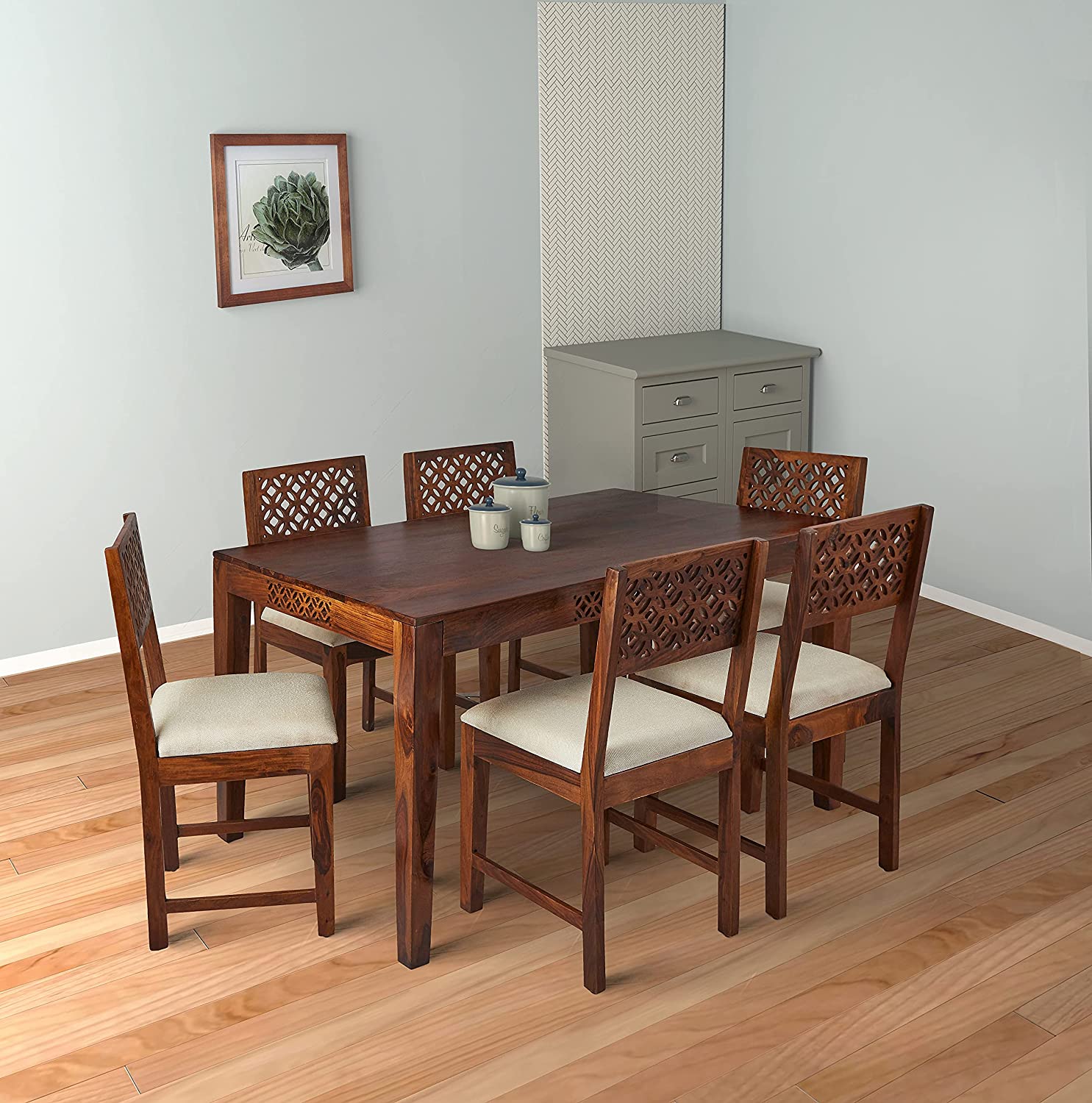 MAHIMART AND HANDICRAFTS Solid Sheesham Wood Dining Table Set with 6 Chairs for Fascinating Living Room | Premium Maharaja Collection 6 Seater Dining Set | Natural Honey Finish (Natural Brown Finish)