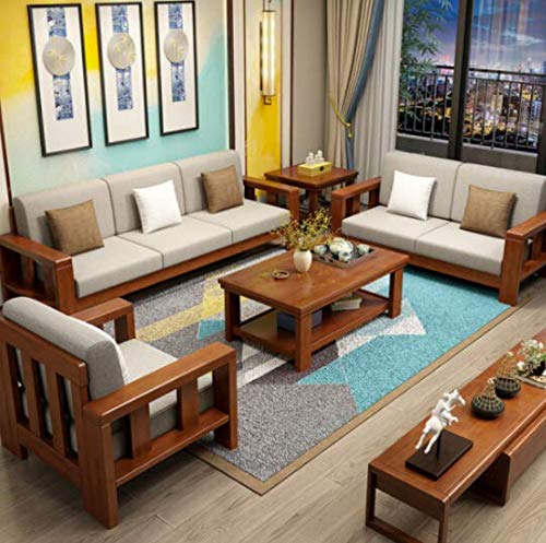 Sheesham Wood 6 Seater Sofa Set for Living Room Wooden Sofa Set for Living Room Furniture (3+2+1 WITH CENTER TABL HONEY Finish)