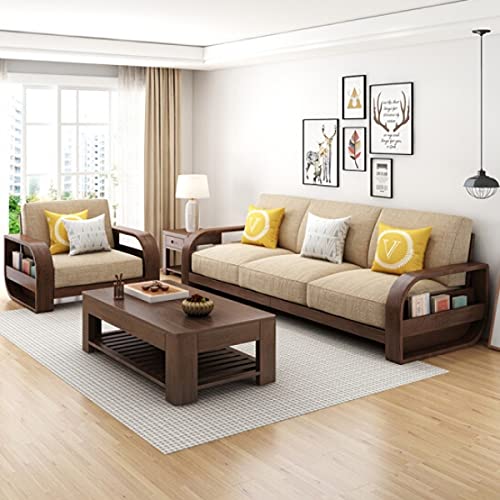Sheesham Wood 6 Seater Sofa Set for Living Room Wooden Sofa Set for Living Room Furniture (3+2+1, Brown )