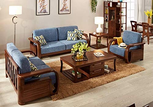 Sheesham Solid Wood 6 Seater Sofa Set with Centre Table for Living Room | Wooden Sofa Set for Living Room Furniture (3+2+1, Brown Finish) (Provincial Teak)