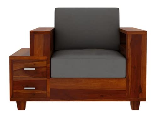Wooden Sofa Set for Living Room and Office Single Seater (1 Seater, Natural Teak Finish)