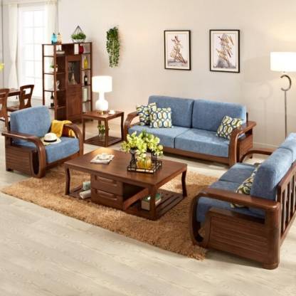 MAHIMART AND HANDICRAFTS sofa set Teak finish Fabric 3 + 2 + 1 Brown Sofa Set  (Delivery condition - DIY(Do-It-Yourself))