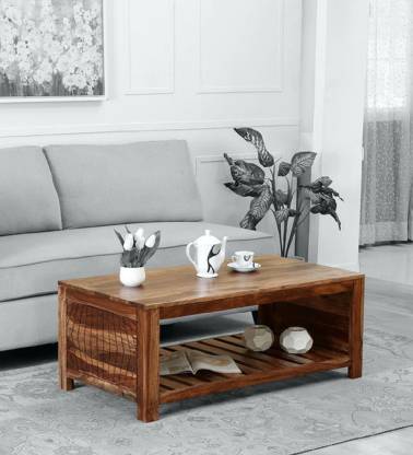 MAHIMART AND HANDICRAFTS Nuevo Solid Wood Coffee Table In Rustic Teak Finish Solid Wood Coffee Table  (Finish Color - Rustic Teak Finish, Pre-assembled)