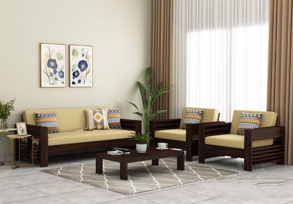 MAHIMART AND HANDICRAFTS Feltro Wooden Sofa Set 3+1+1