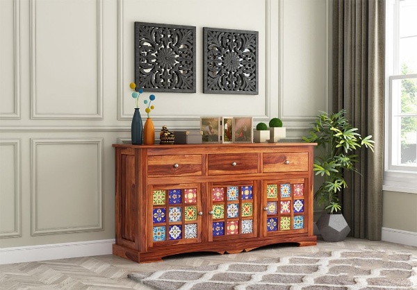 MAHIMART AND HANDICRAFTS  Boho Sideboard With Three Drawers