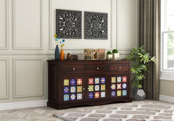 MAHIMART AND HANDICRAFTS  Boho Sideboard With Three Drawers