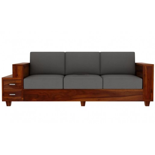 Mahimart and Handicrafts WOODEN SOFA SET FOR LIVING ROOM AND OFFICE THREE SEATER (3+2+2)SEATER, NATURAL TEAK FINISH)
