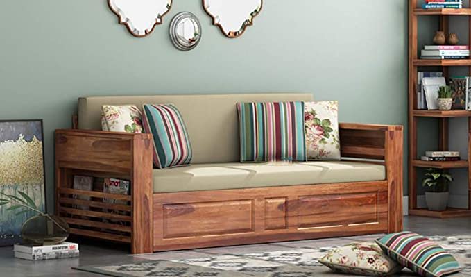MAHIMART AND HANDICRAFTS Sheesham Solid Wood Sofa Cum Bed for Living Room Bedroom Wooden Furniture for Home (Design_03)