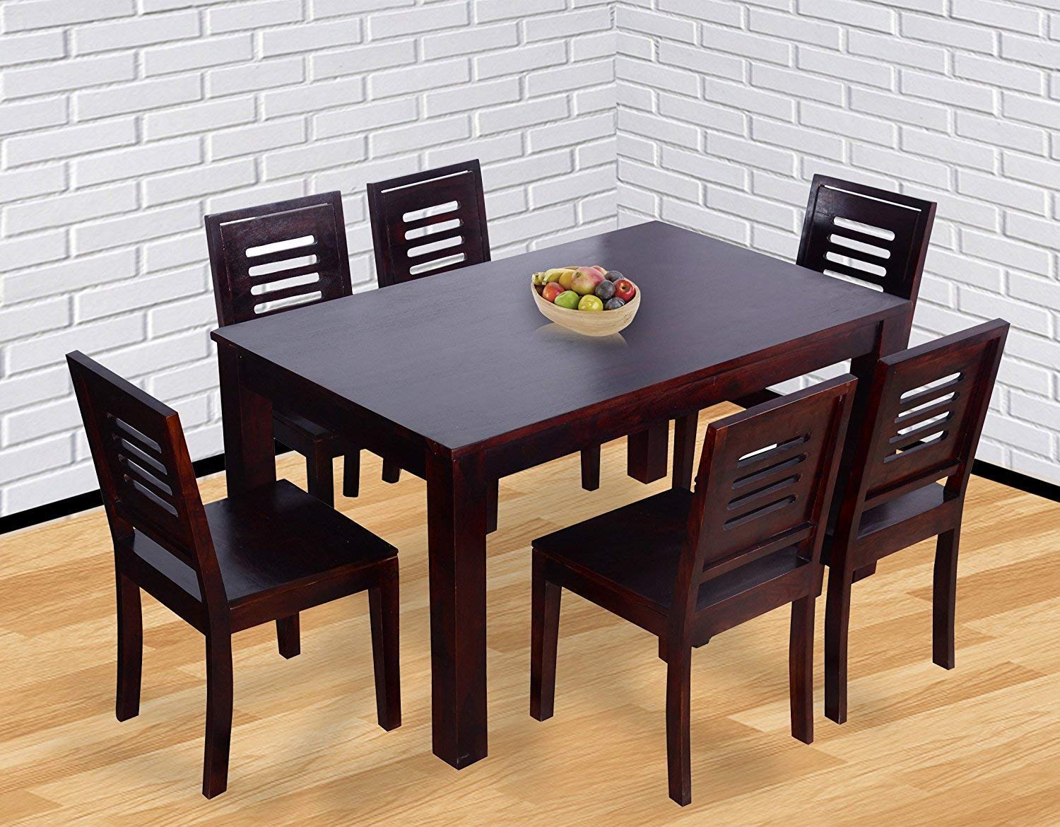 MAHIMART AND HANDICRAFTS Wooden Dining Table with 6 Chairs (red Mahogany Finish)