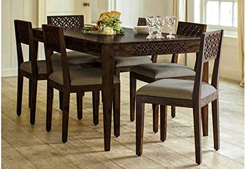 MAHIMART AND HANDICRAFTS Solid Sheesham Wood Dining Table Set with 6 Chairs for Fascinating Living Room | Premium Maharaja Collection 6 Seater Dining Set | Natural Honey Finish (Dark Walnut Finish)