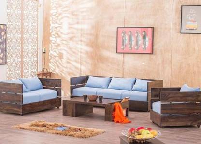 MAHIMART AND HANDICRAFTS Fabric 3 + 2 + 1 Teak Finish Sofa Set  (Delivery condition - DIY(Do-It-Yourself))